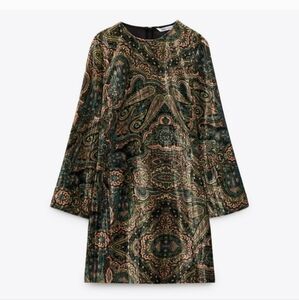 New Zara Velvet Paisley Print Dress - Size Small